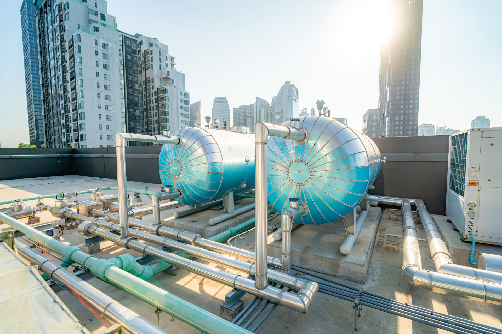 Coldcase rooftop HVAC and refrigeration pipework installed on a commercial building