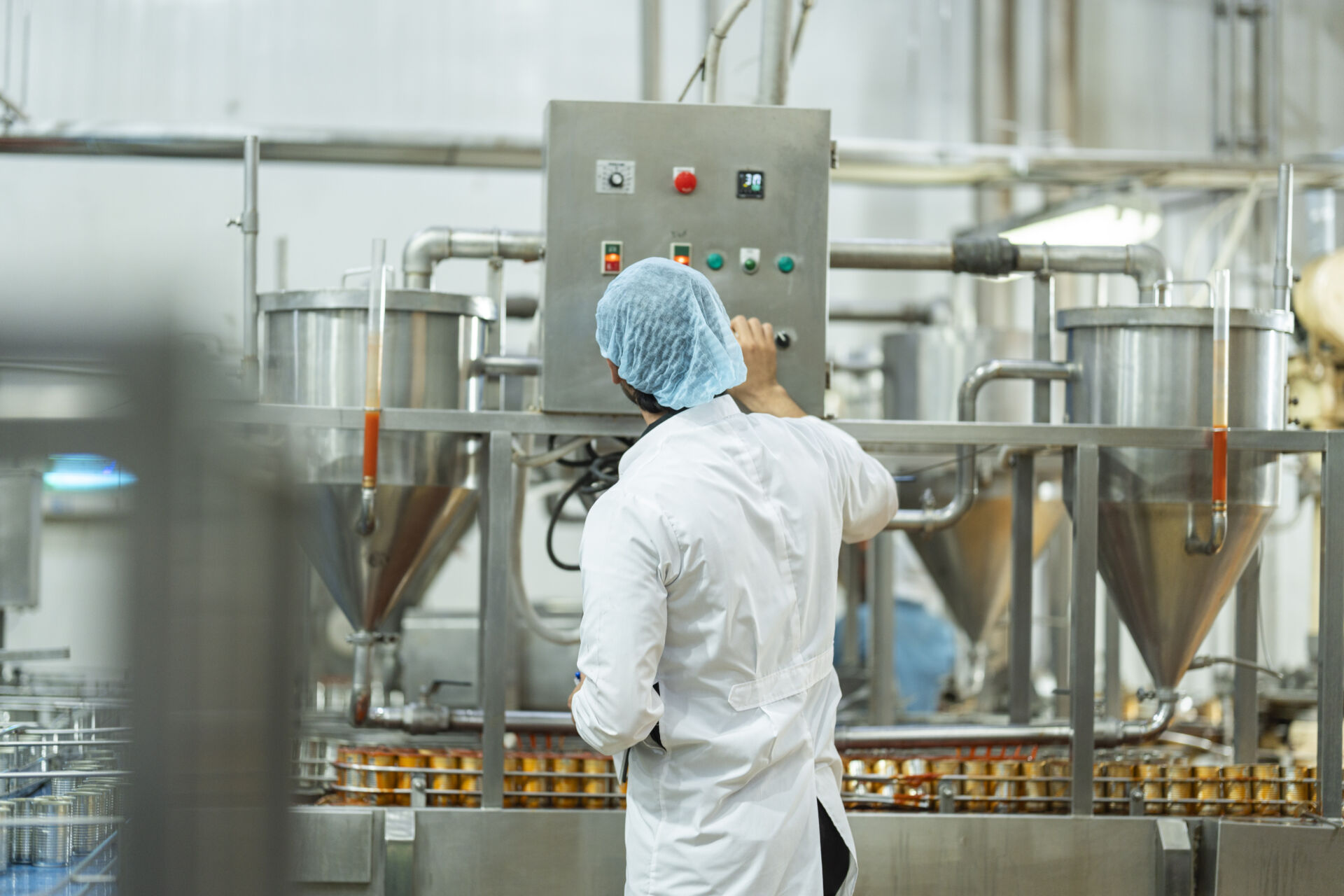 Coldcase food production cooling system with a worker monitoring factory equipment